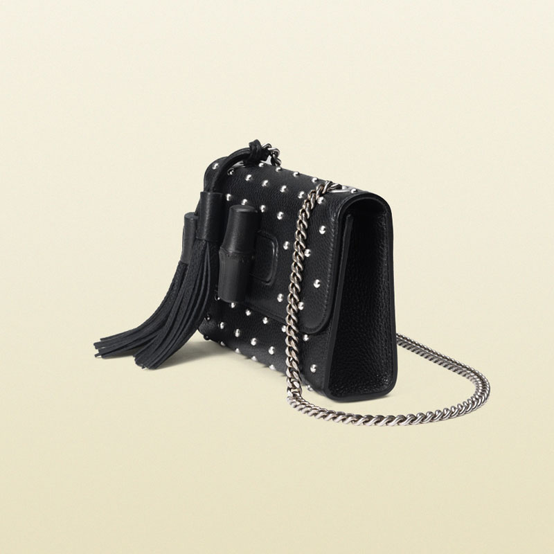 Gucci miss bamboo small studded leather shoulder bag