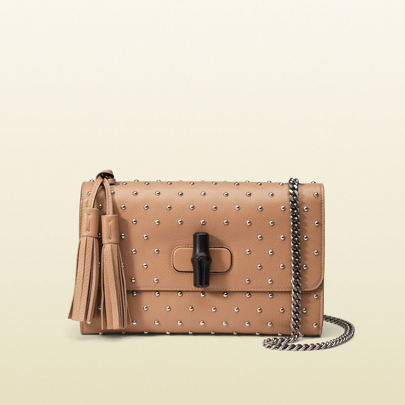 Gucci miss bamboo studded leather shoulder bag