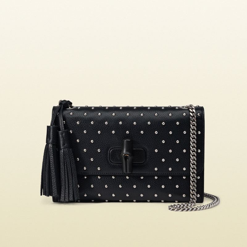 Gucci miss bamboo studded leather shoulder bag