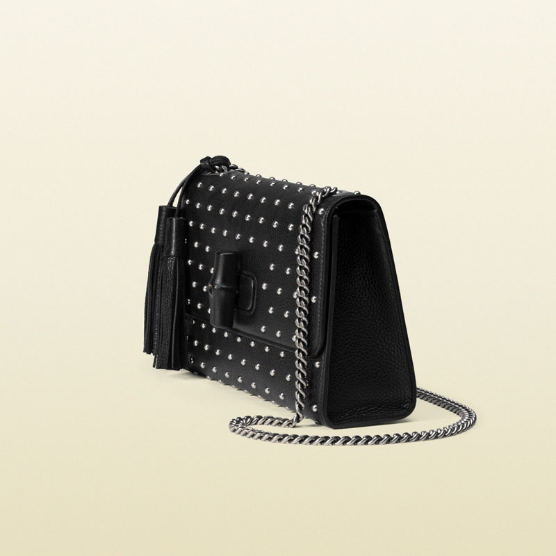 Gucci miss bamboo studded leather shoulder bag