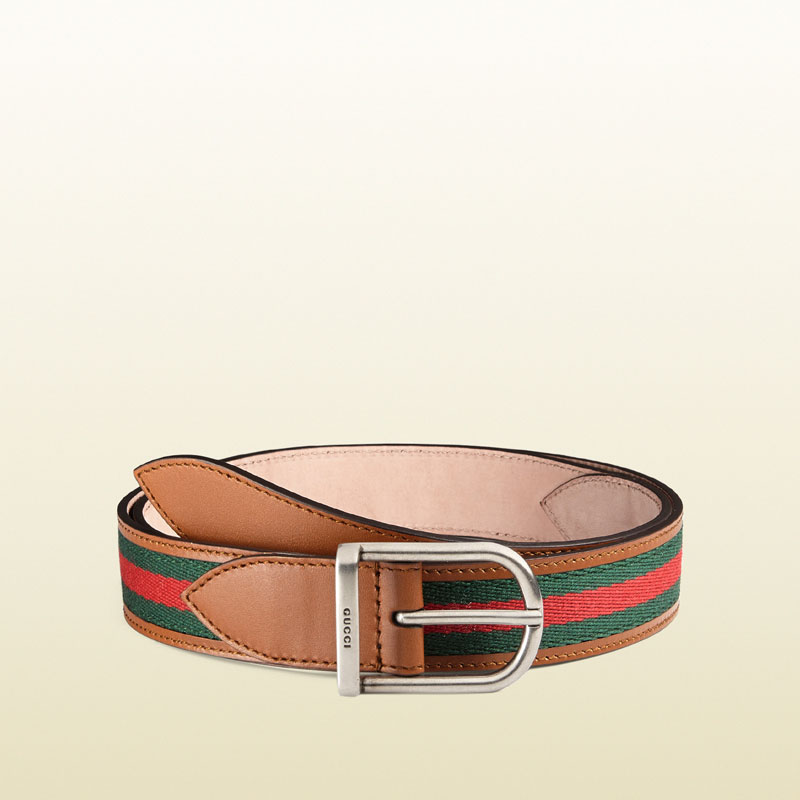 Gucci nylon web leather belt with rounded buckle 368189 BGHUN 2574