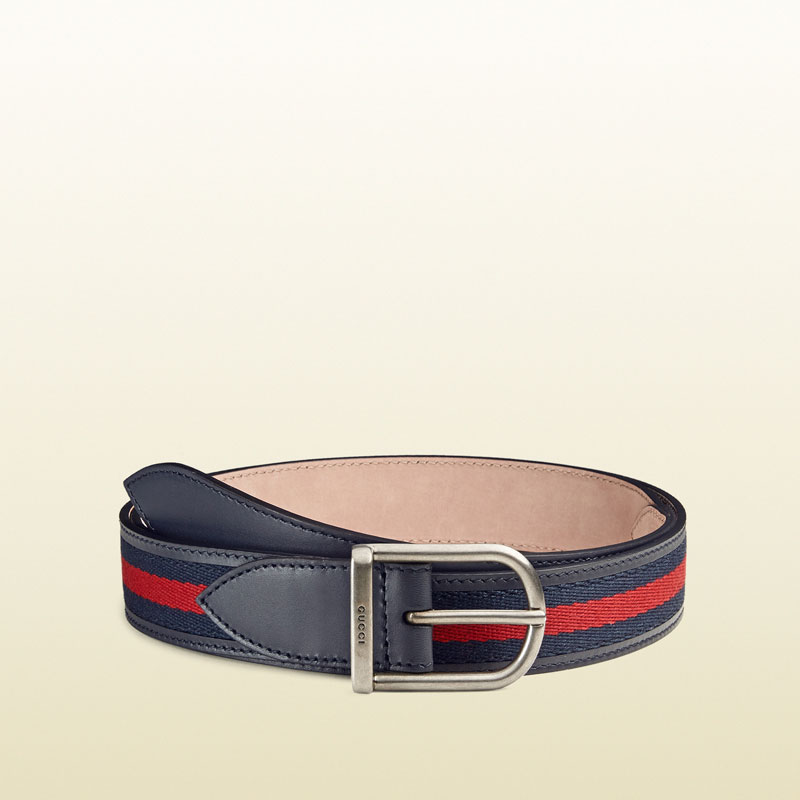 Gucci nylon web leather belt with rounded buckle 368189 BGHUN 8497