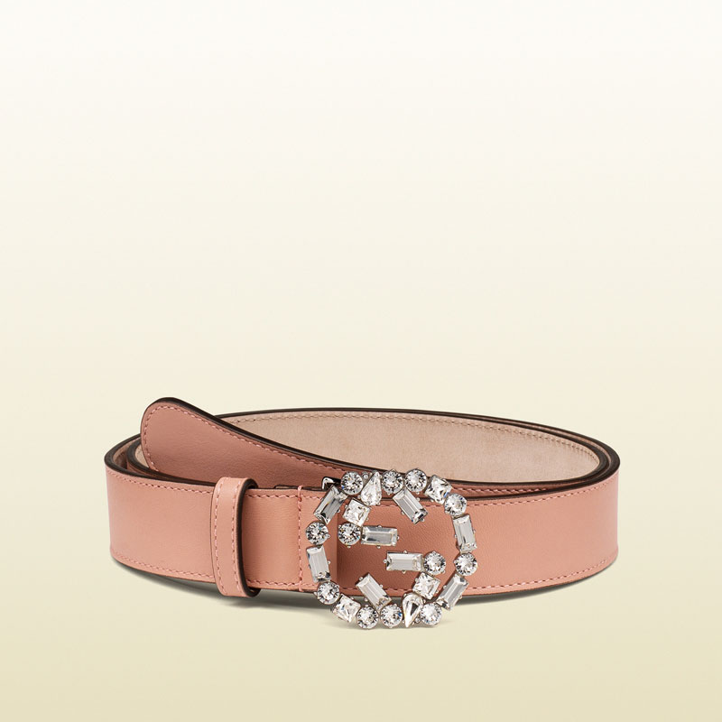 Gucci pink leather belt with crystal interlocking g buckle 354381 AP00K 5806