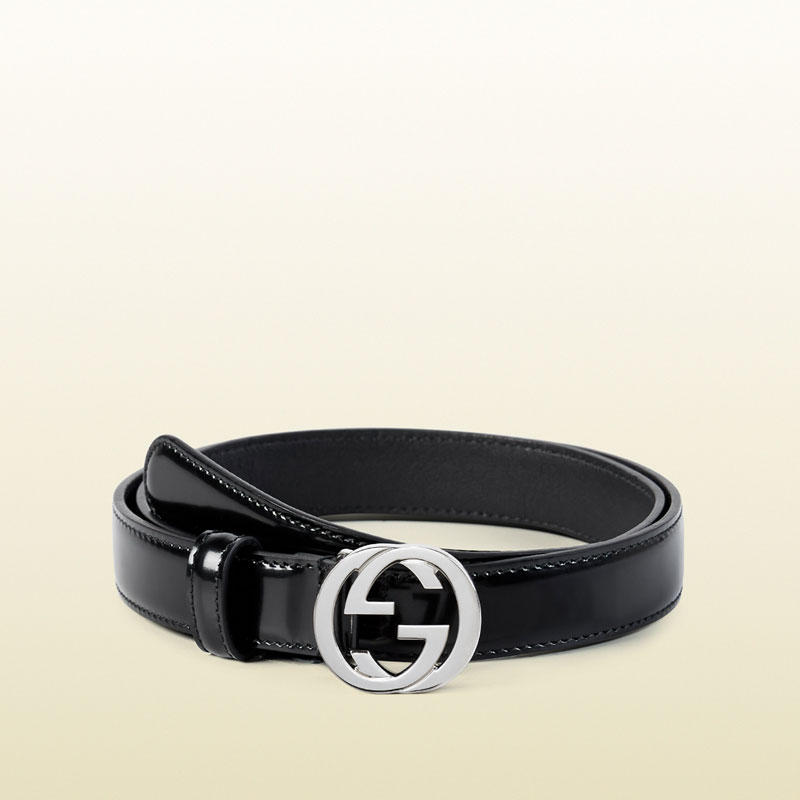 Gucci polished leather belt with interlocking G buckle 370717 DKE0N 1000