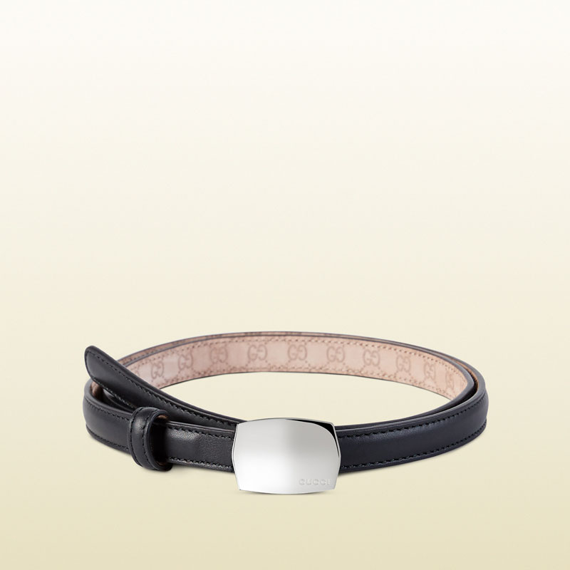 Gucci thin leather belt with plaque buckle 388993 AP00N 1000