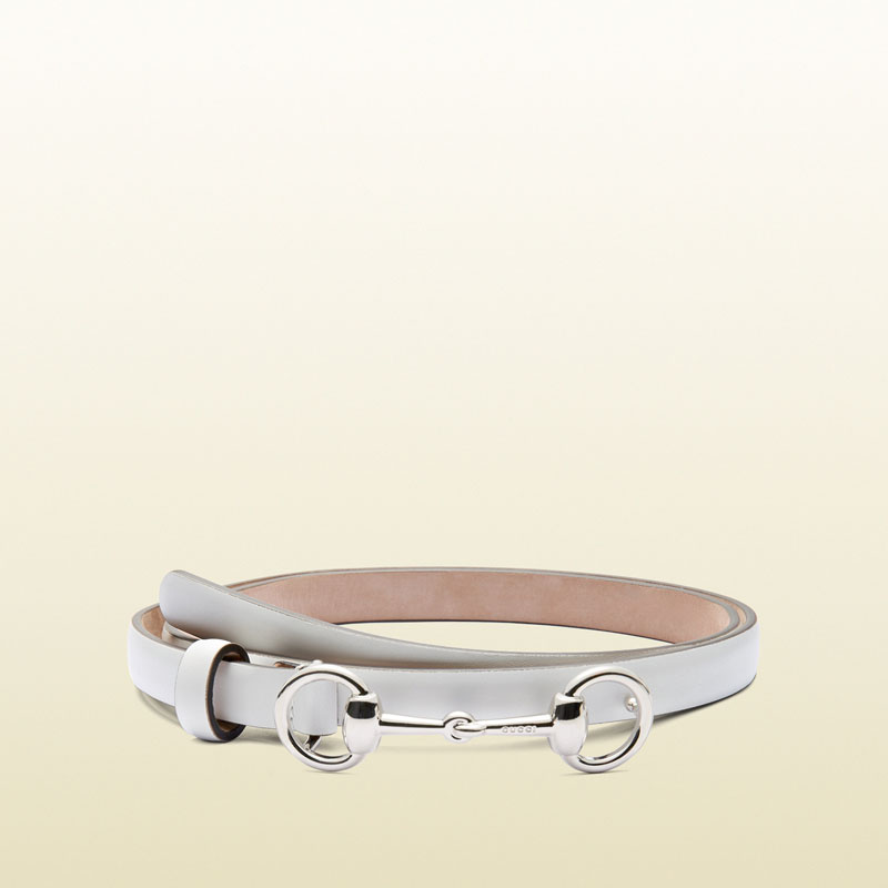 Gucci white leather belt with horsebit buckle 282349 AIY0N 9014