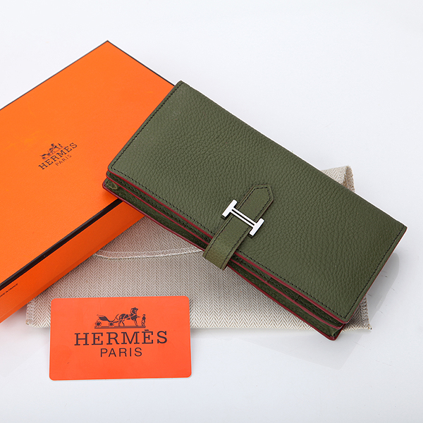 Hermes Bearn Japonaise Bi-Fold Wallet Original Clemence Leather A208 Dark Green