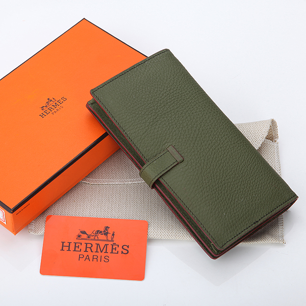 Hermes Bearn Japonaise Bi-Fold Wallet Original Clemence Leather A208 Dark Green