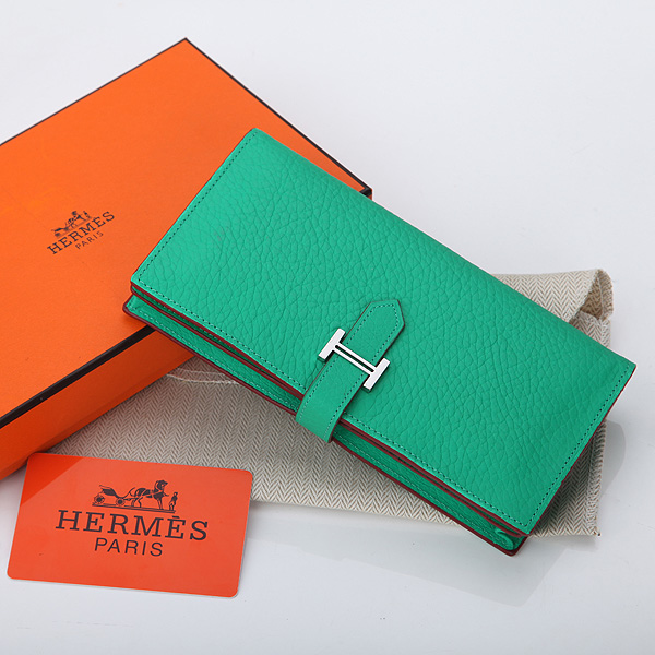 Hermes Bearn Japonaise Bi-Fold Wallet Original Clemence Leather A208 Lake Blue