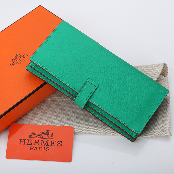 Hermes Bearn Japonaise Bi-Fold Wallet Original Clemence Leather A208 Lake Blue