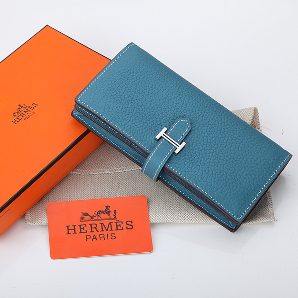 Hermes Bearn Japonaise Bi-Fold Wallet Original Clemence Leather A208 Medium Blue