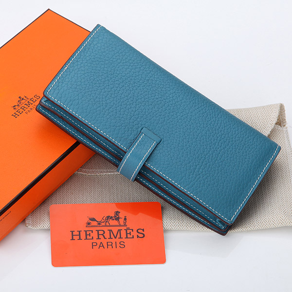 Hermes Bearn Japonaise Bi-Fold Wallet Original Clemence Leather A208 Medium Blue