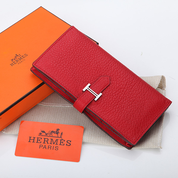 Hermes Bearn Japonaise Bi-Fold Wallet Original Clemence Leather A208 Red