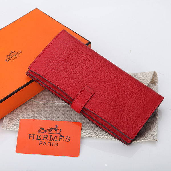 Hermes Bearn Japonaise Bi-Fold Wallet Original Clemence Leather A208 Red