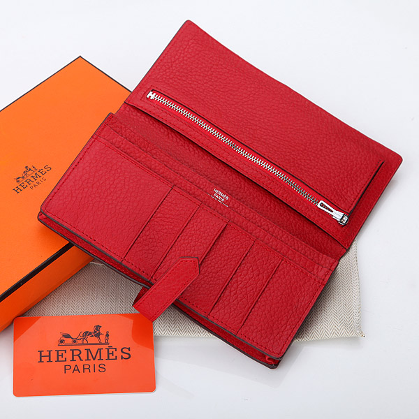 Hermes Bearn Japonaise Bi-Fold Wallet Original Clemence Leather A208 Red