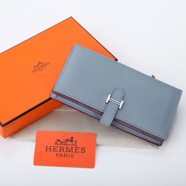 Hermes Bearn Japonaise Bi-Fold Wallet Original Clemence Leather A208 Sky Blue