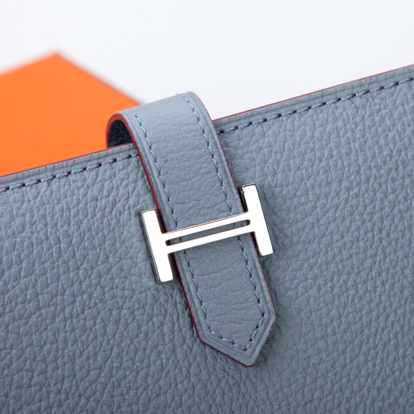 Hermes Bearn Japonaise Bi-Fold Wallet Original Clemence Leather A208 Sky Blue