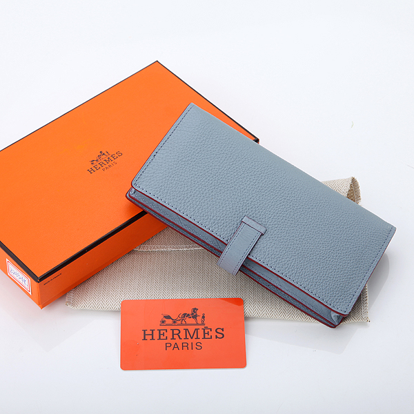 Hermes Bearn Japonaise Bi-Fold Wallet Original Clemence Leather A208 Sky Blue