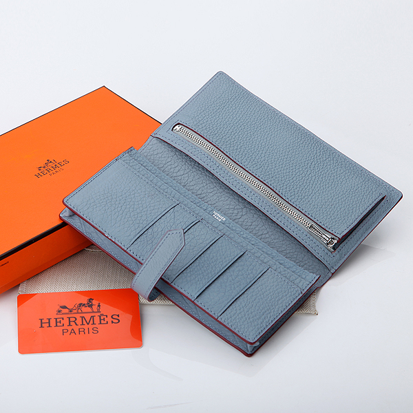 Hermes Bearn Japonaise Bi-Fold Wallet Original Clemence Leather A208 Sky Blue