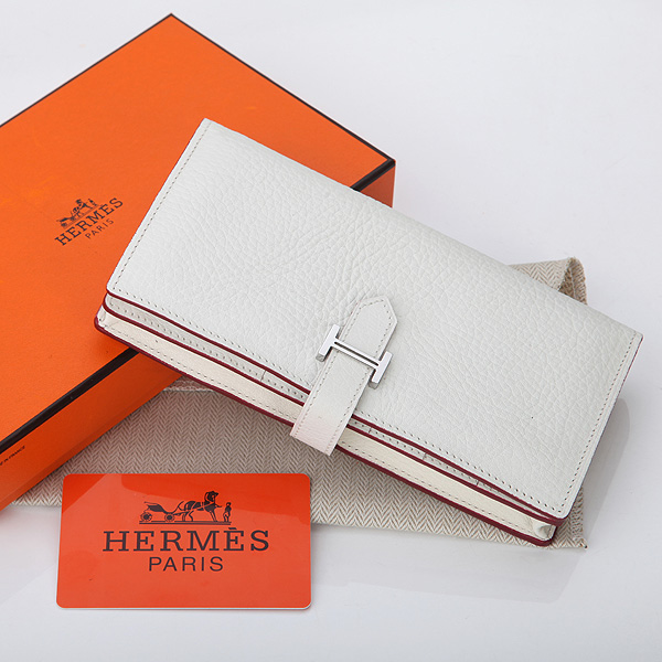 Hermes Bearn Japonaise Bi-Fold Wallet Original Clemence Leather A208 White