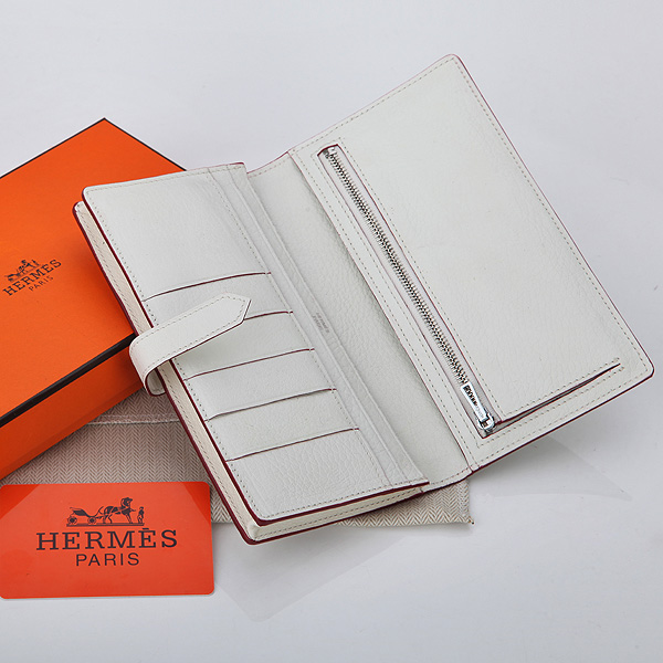 Hermes Bearn Japonaise Bi-Fold Wallet Original Clemence Leather A208 White