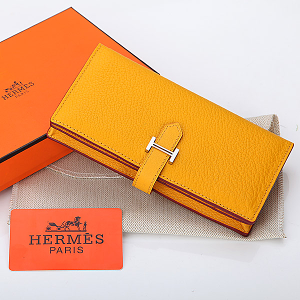 Hermes Bearn Japonaise Bi-Fold Wallet Original Clemence Leather A208 Yellow