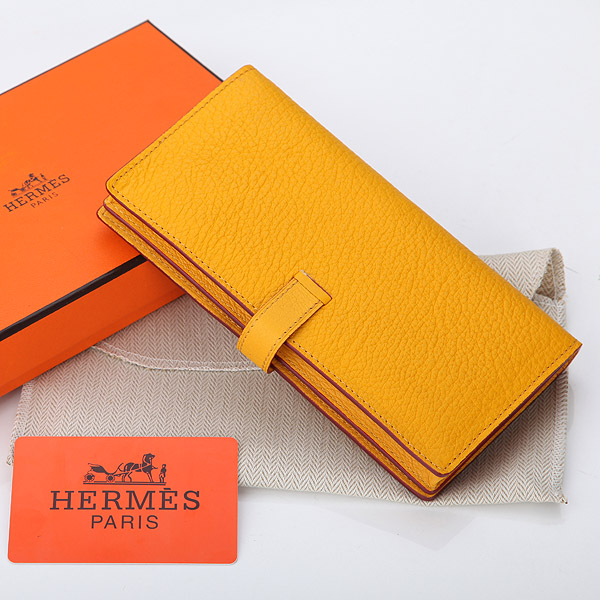 Hermes Bearn Japonaise Bi-Fold Wallet Original Clemence Leather A208 Yellow