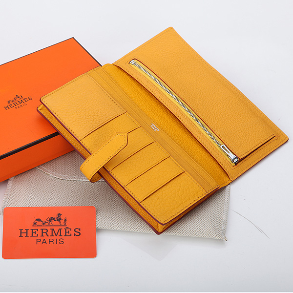 Hermes Bearn Japonaise Bi-Fold Wallet Original Clemence Leather A208 Yellow