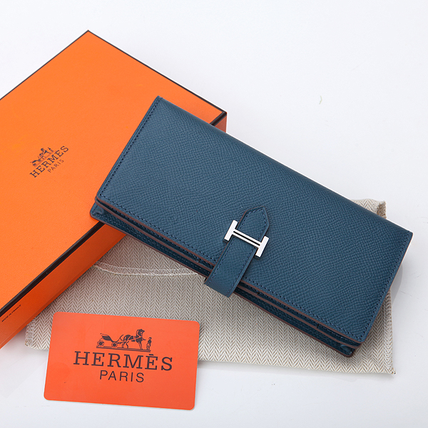 Hermes Bearn Japonaise Bi-Fold Wallet Original Saffiano Leather A208 Dark Blue