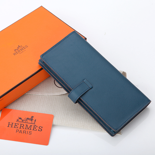 Hermes Bearn Japonaise Bi-Fold Wallet Original Saffiano Leather A208 Dark Blue