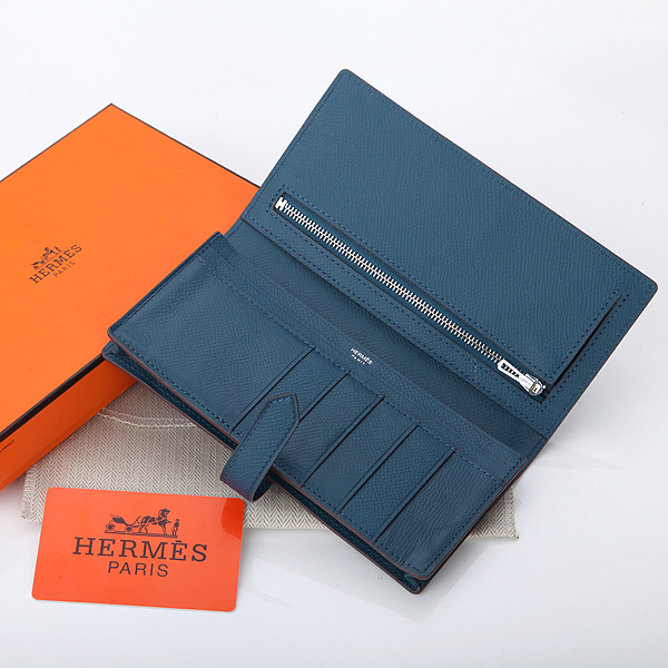 Hermes Bearn Japonaise Bi-Fold Wallet Original Saffiano Leather A208 Dark Blue