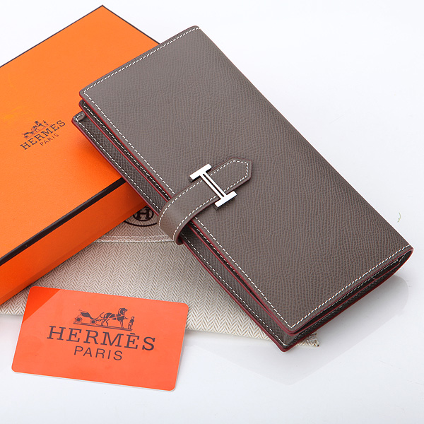 Hermes Bearn Japonaise Bi-Fold Wallet Original Saffiano Leather A208 Dark Gray