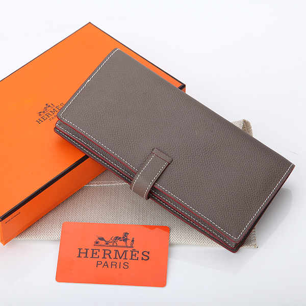 Hermes Bearn Japonaise Bi-Fold Wallet Original Saffiano Leather A208 Dark Gray