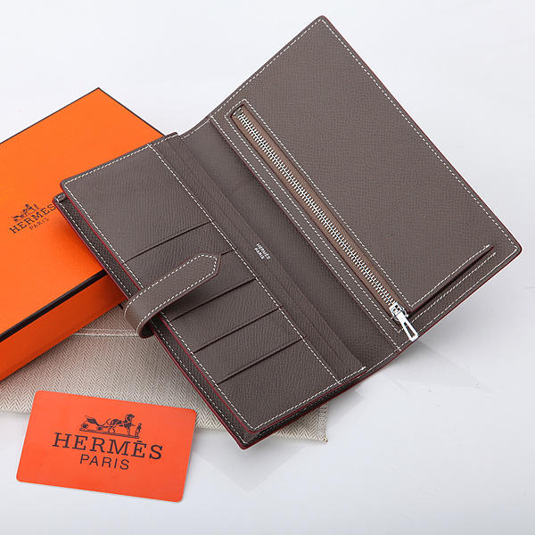 Hermes Bearn Japonaise Bi-Fold Wallet Original Saffiano Leather A208 Dark Gray