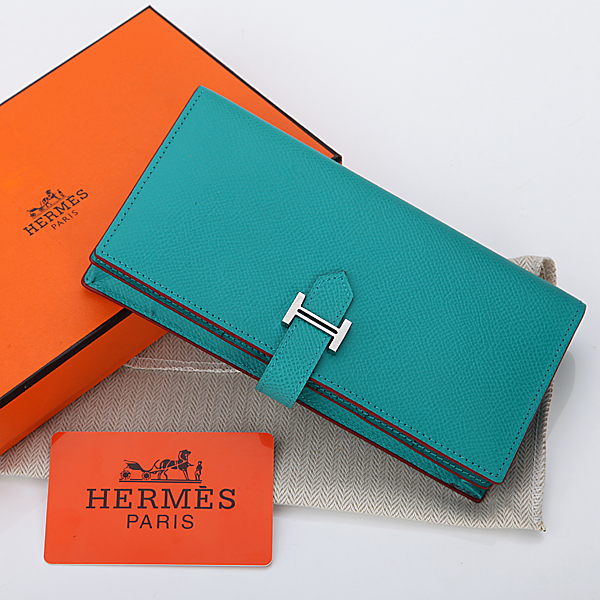 Hermes Bearn Japonaise Bi-Fold Wallet Original Saffiano Leather A208 Lake Blue