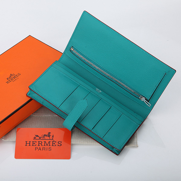 Hermes Bearn Japonaise Bi-Fold Wallet Original Saffiano Leather A208 Lake Blue