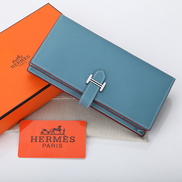 Hermes Bearn Japonaise Bi-Fold Wallet Original Saffiano Leather A208 Light Blue