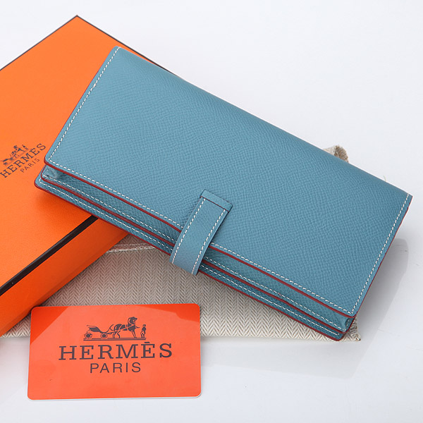 Hermes Bearn Japonaise Bi-Fold Wallet Original Saffiano Leather A208 Light Blue