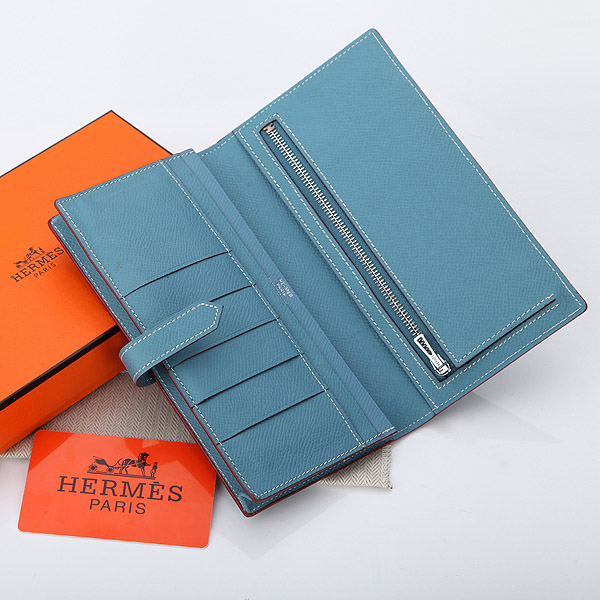 Hermes Bearn Japonaise Bi-Fold Wallet Original Saffiano Leather A208 Light Blue