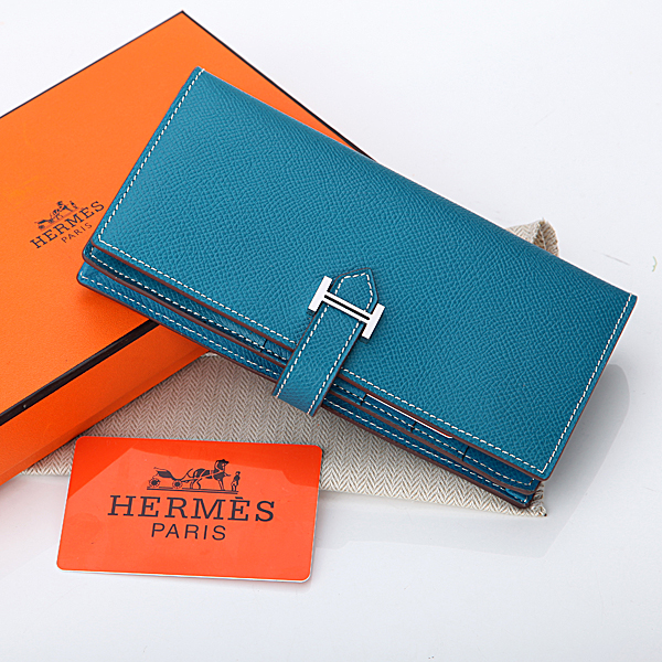 Hermes Bearn Japonaise Bi-Fold Wallet Original Saffiano Leather A208 Medium Blue