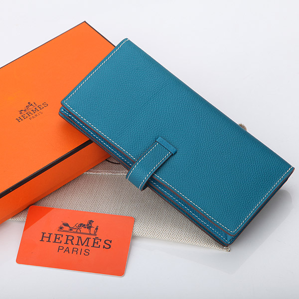 Hermes Bearn Japonaise Bi-Fold Wallet Original Saffiano Leather A208 Medium Blue