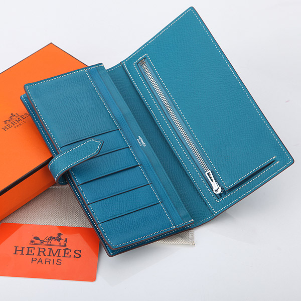 Hermes Bearn Japonaise Bi-Fold Wallet Original Saffiano Leather A208 Medium Blue