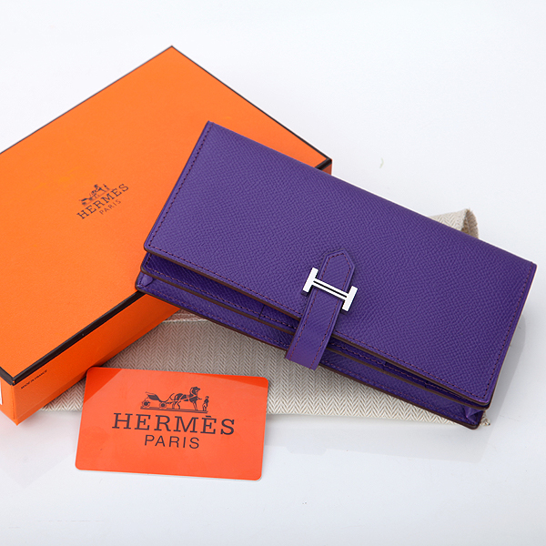 Hermes Bearn Japonaise Bi-Fold Wallet Original Saffiano Leather A208 Purple