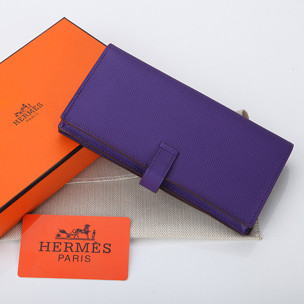 Hermes Bearn Japonaise Bi-Fold Wallet Original Saffiano Leather A208 Purple