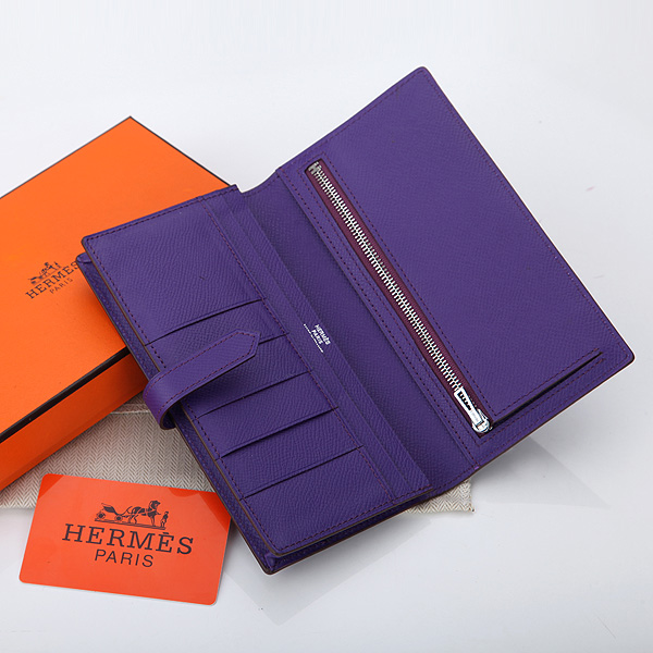 Hermes Bearn Japonaise Bi-Fold Wallet Original Saffiano Leather A208 Purple