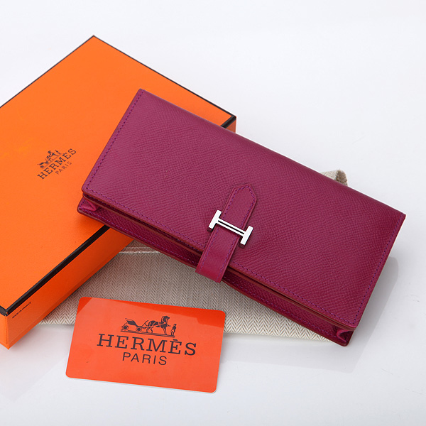 Hermes Bearn Japonaise Bi-Fold Wallet Original Saffiano Leather A208 Red Purple