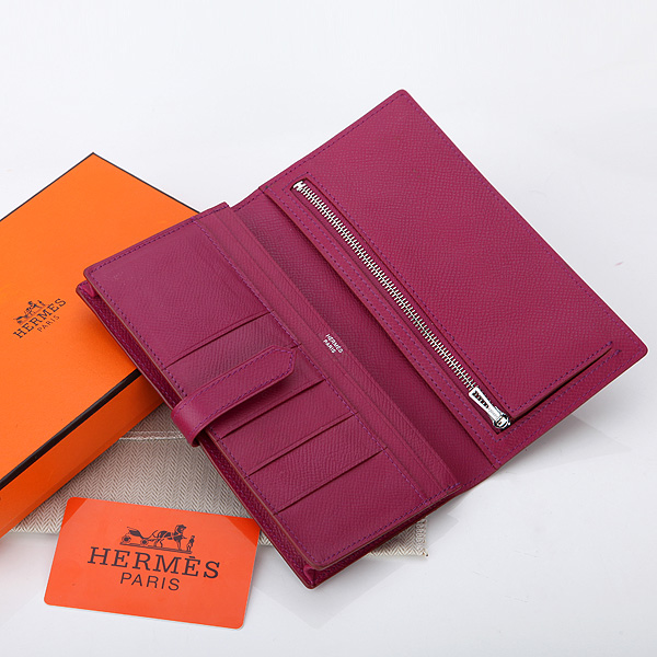 Hermes Bearn Japonaise Bi-Fold Wallet Original Saffiano Leather A208 Red Purple