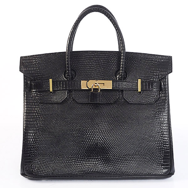 Hermes Birkin 30CM Tote Bags Black Lizard Leather Gold hardware