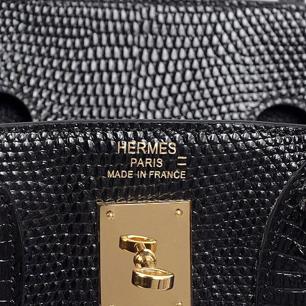 Hermes Birkin 30CM Tote Bags Black Lizard Leather Gold hardware