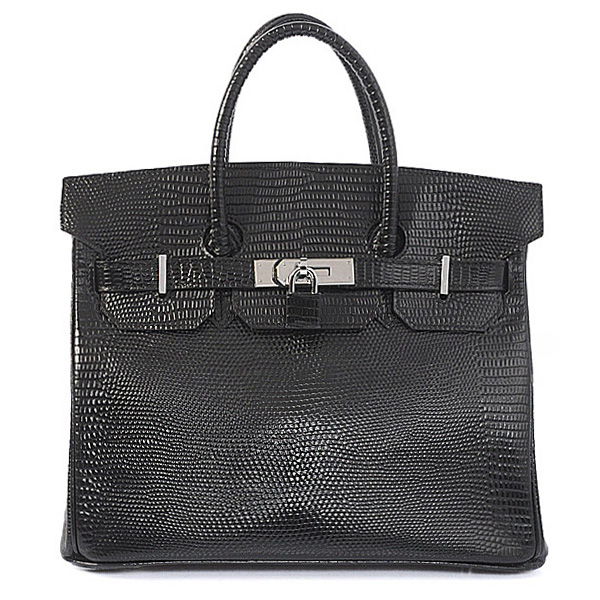 Hermes Birkin 30CM Tote Bags Black Lizard Leather Silver hardware